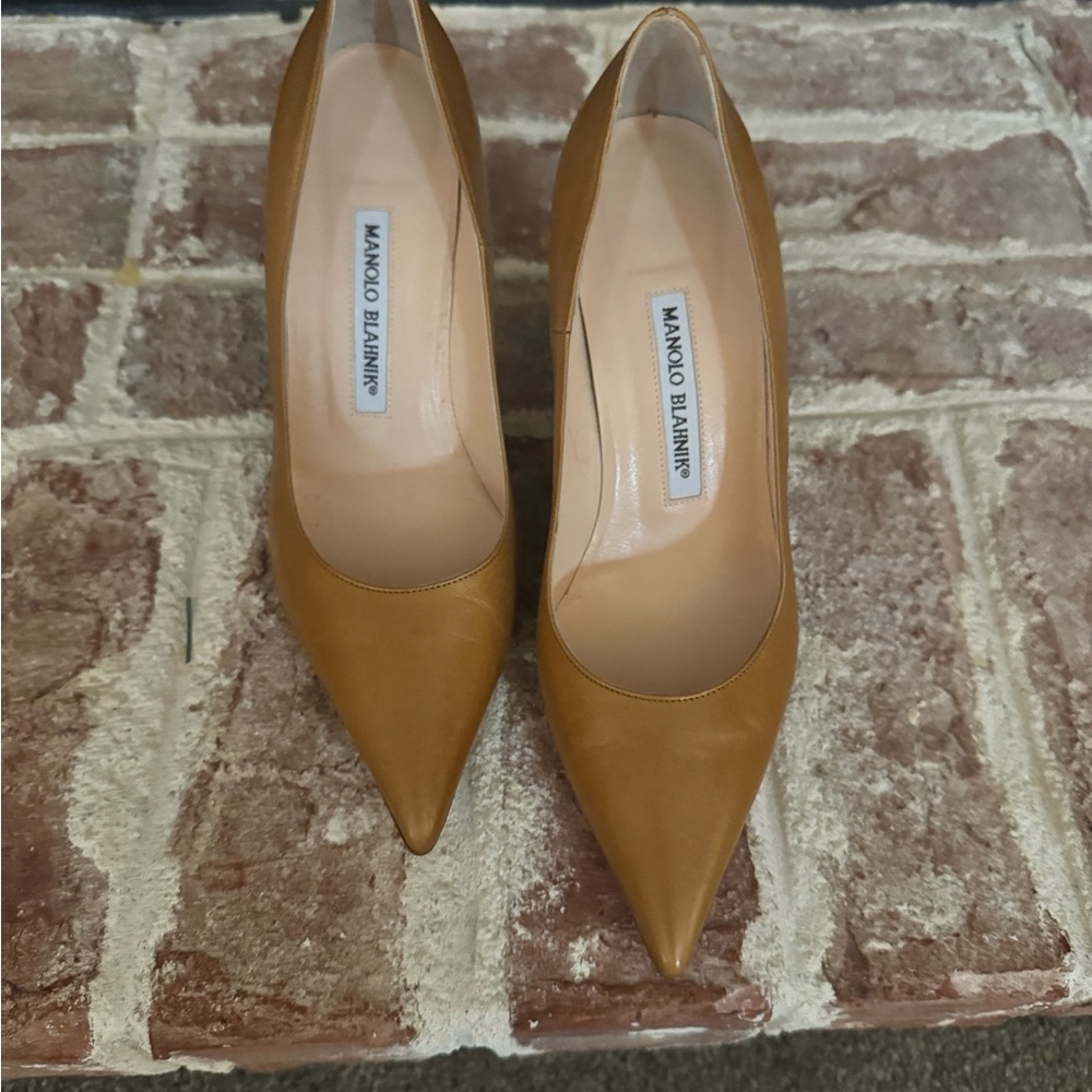 Manolo Blahnik Tan Suede Heels worn very gently.